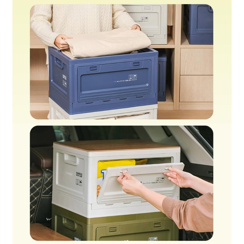 Camping Folding Storage Box Wood Lid, Camping Storage Bin, Foldable Closet Organizers Box Car Storage Container