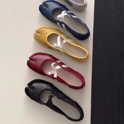 Новые супермягкие кожаные красные балетные туфли с раздельным носком, туфли Мэри Джейн, женские туфли на плоской подошве