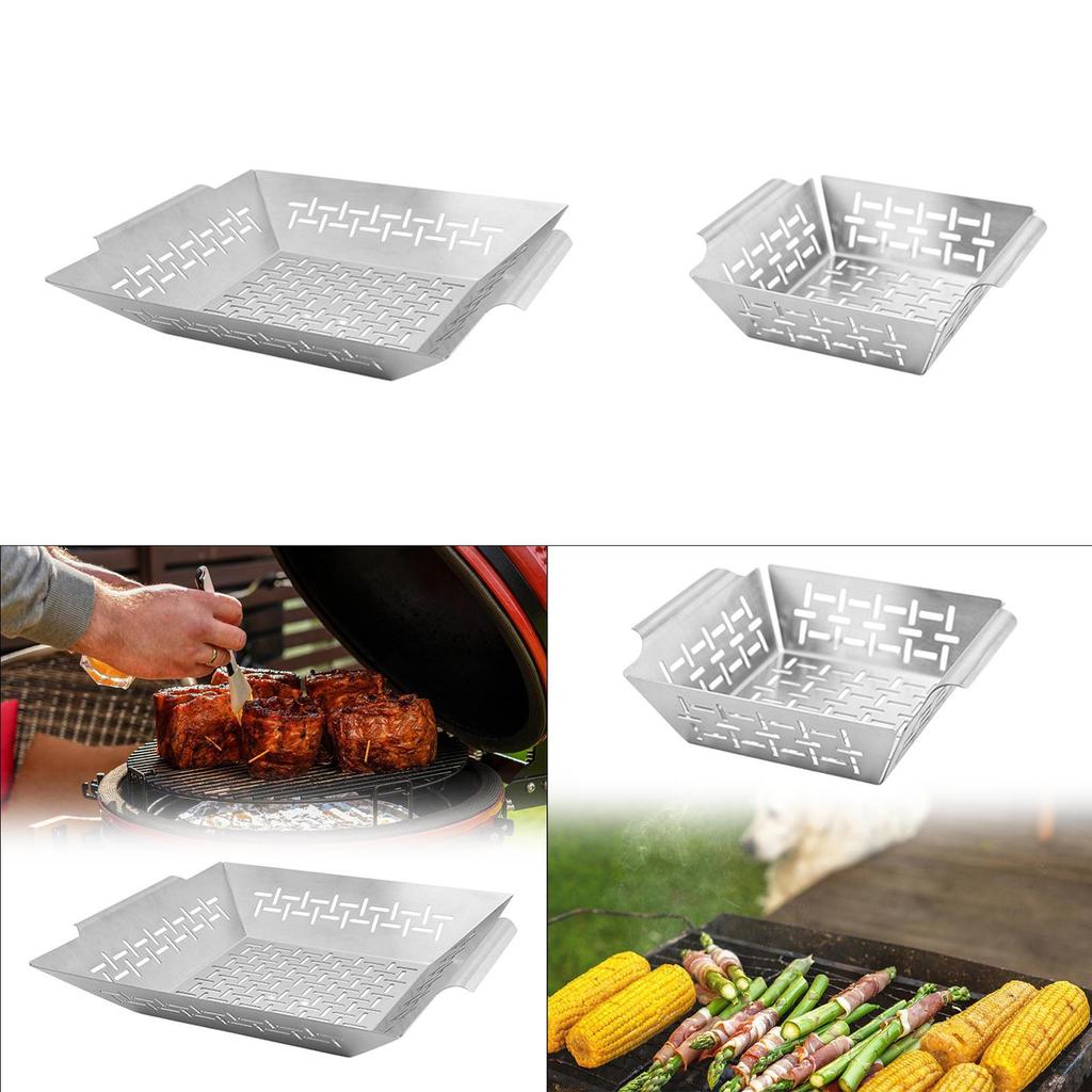 BBQ Veggies Grill Basket Accessories for Barbecue Curved Handles Rust Resistant Deep Tray
