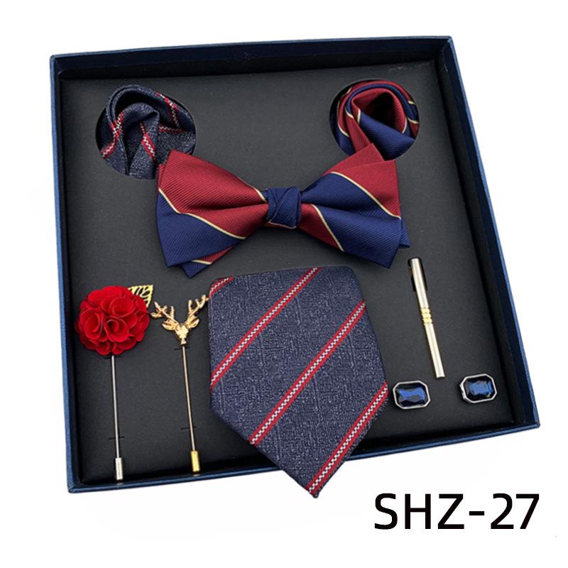 Men'S Tie Light Luxury Gift Box Wedding Tie Bow Tie Pocket Towel Brooch Cuffs Father'S Day Gift Box