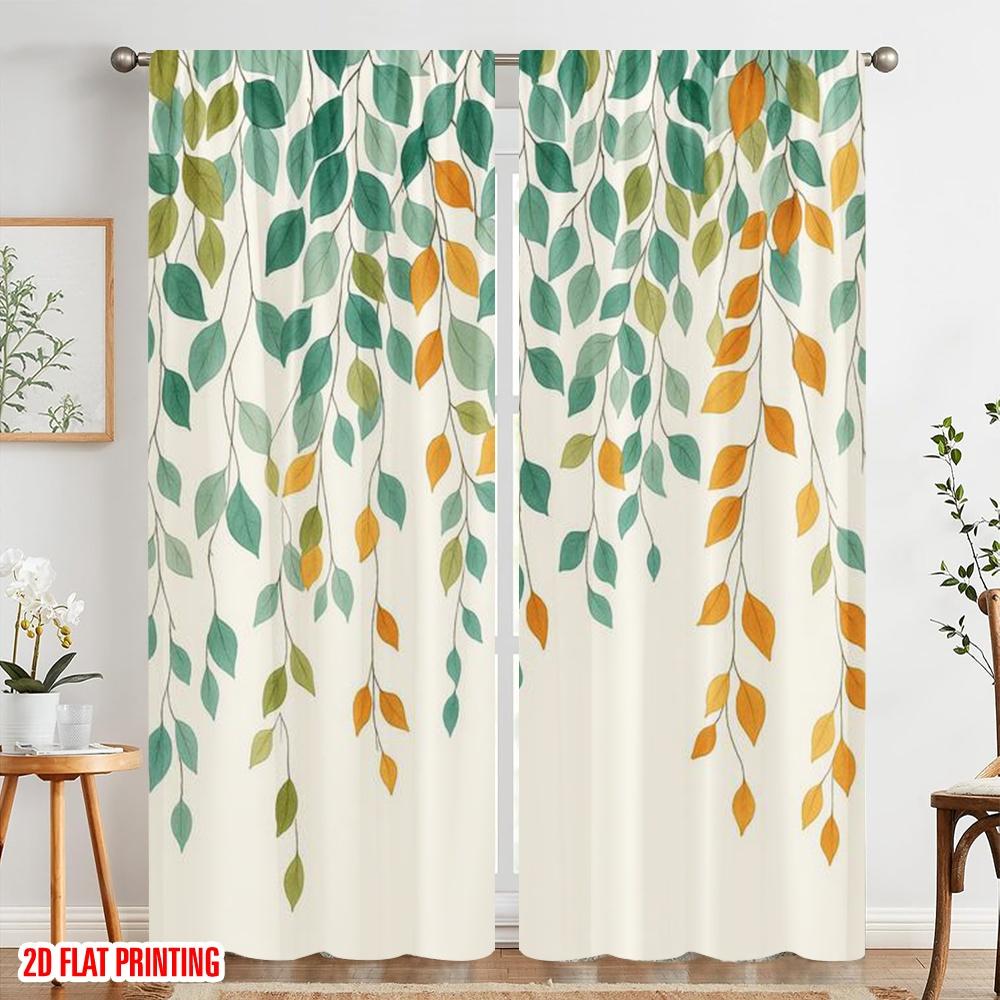 2 шт., 2D плоские шторы с принтом «Опадающие листья», полиэстер. (без стержня) Декор для дома, идеально подходящий для комнаты, кухни, кабинета.