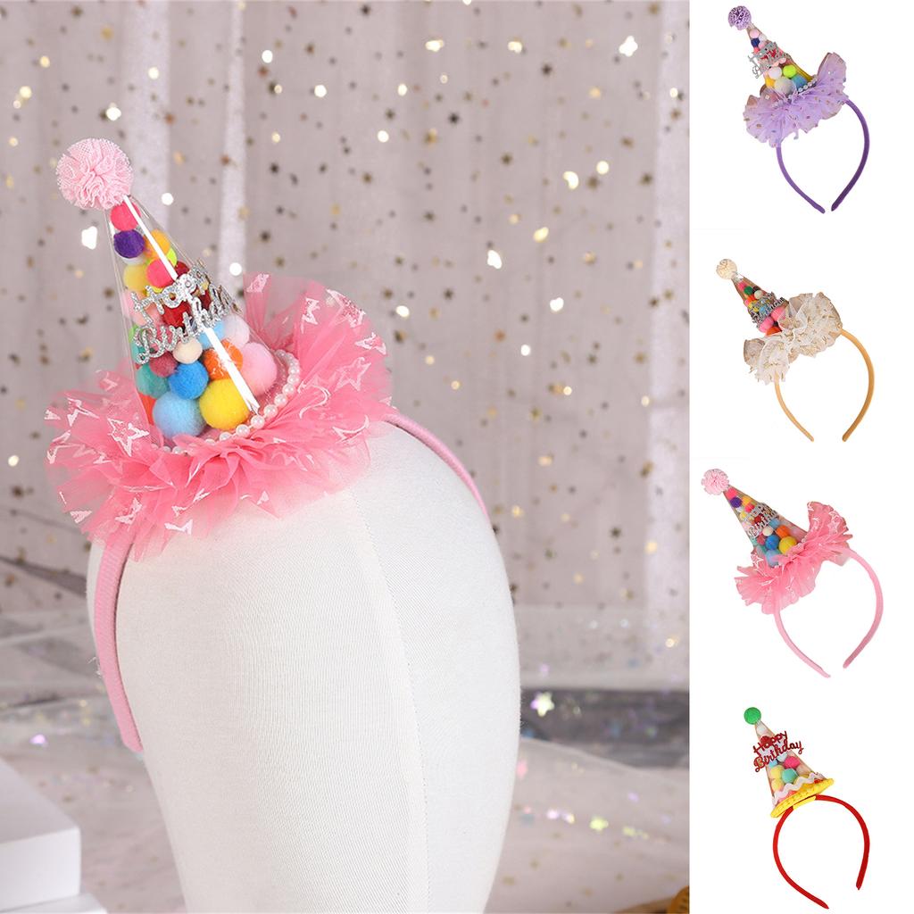 Birthday Party Hairhoop Adult Party Hat Headband Rainbow Candy Lace Hairband for Children Photography Head Accessories