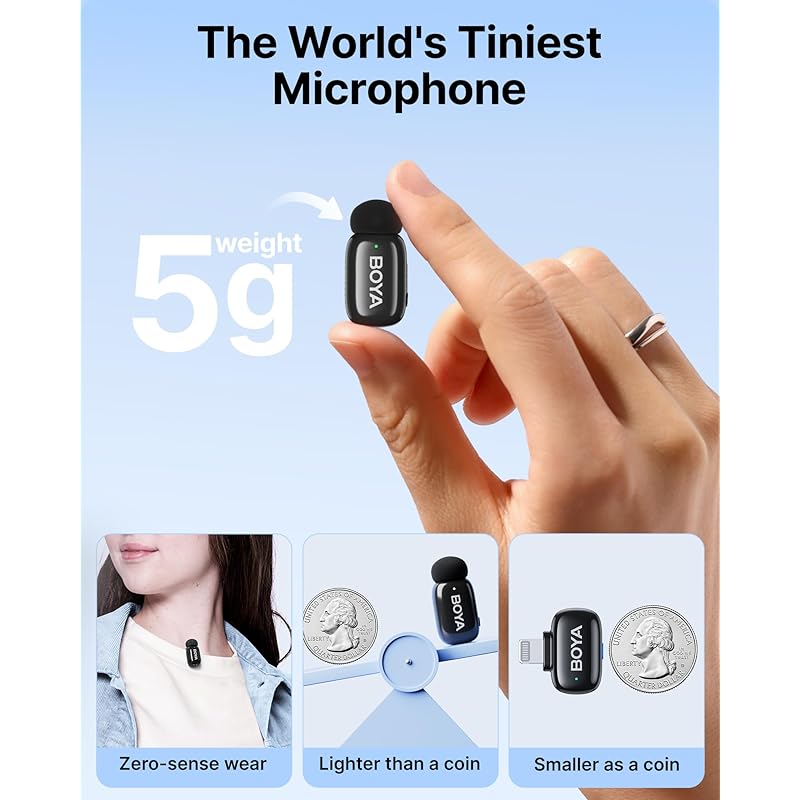 БОЙЯ Мини (Передача + Прием) беспроводной петличный микрофон сертифицированный MFI разъем Lightning сверхмаленький микрофон AI изменение голоса шумоподавление Совместимо с