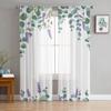 Тюлевая оконная занавеска с эвкалиптом и цветами лаванды для гостиной, спальни, вуаль, прозрачные шторы, кухонные шторы, занавески