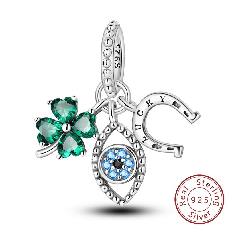 Новые медные шармы-подвески в виде клевера, бусины, подвеска-сердце с драгоценным камнем, подходят для оригинального браслета с шармами, женские украшения, подарок