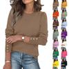 Womens Fashion Long Sleeve Button Cuff Soft Knit Pullover Trendy Tops Solid Color