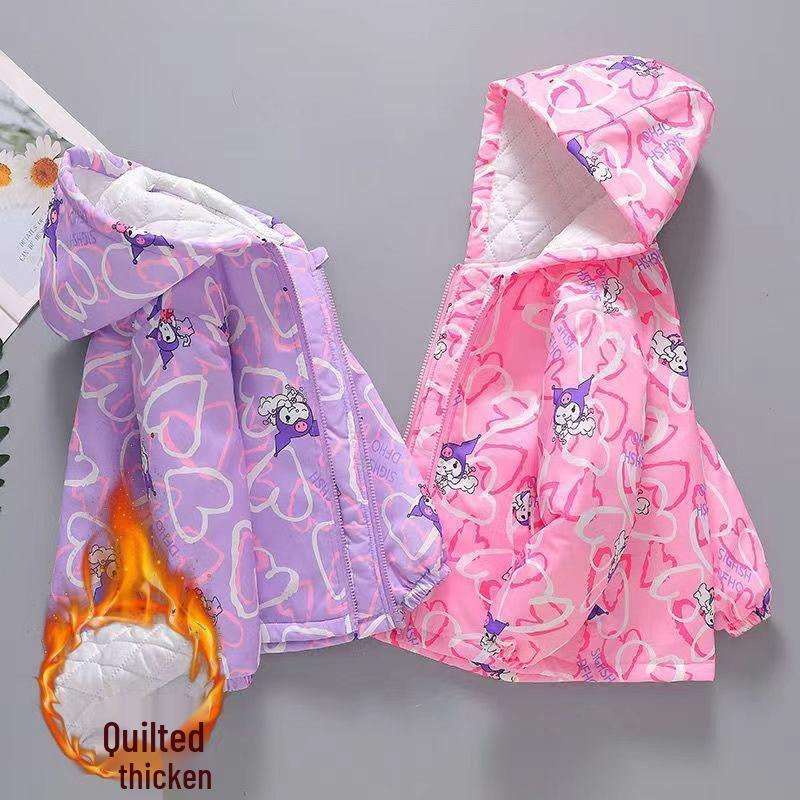 Девичья ветровка с хлопковой подкладкой Kuromi - Детский спортивный топ на осень/зиму 2025