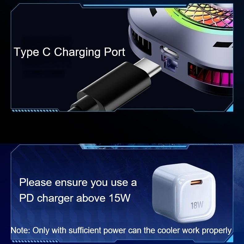 SL79 Semiconductor Phone Cooler 15W Powerful Cooling Large Area Thinner Temp Control RGB Flowing Lights Back Clip Magnetic