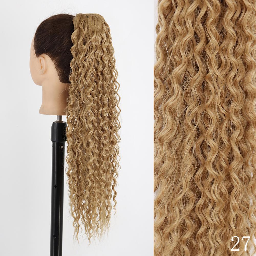XINRAN Long Curly Clip In Ponytail Hair Extensions Natural Synthetic Blonde Drawstring Pony Tail Hairpieces for Afro Women