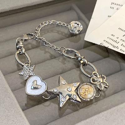 Браслет с подвесками в виде сердца и звезды для женщин и девочек, изысканная легкая роскошная цепочка на запястье в стиле ретро, ювелирные изделия 2000 года