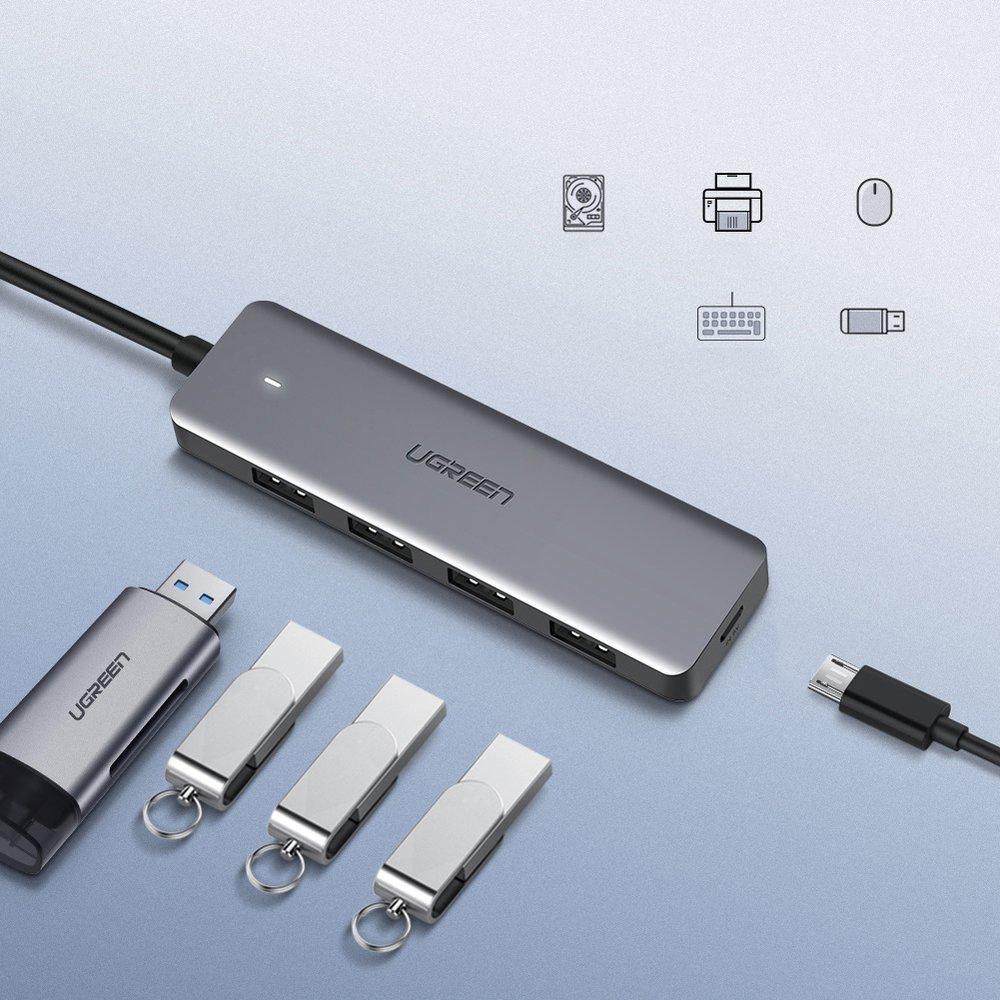 4X USB 3.2 Hub USB Port Splitter with Micro USB Power Port