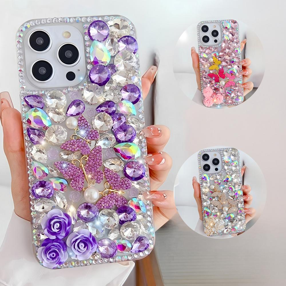 Чехол для телефона с блестками, стразами, бабочкой и розой для OPPO Realme 14 Pro Plus 14X 14T 13 12 Lite 4G 5G