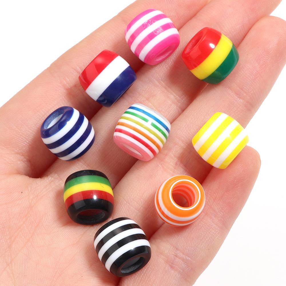 50pcs/Lot Rainbow Color Stripe Resin Beads Barrel Shape Loose Spacer Beads For Jewelry Making DIY Bracelet Necklace Accessories