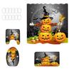 Halloween Printed Bathroom 4-Piece Set, Shower Curtain + Floor Mat + U-Shaped Mat + Toilet Seat Mat, Waterproof And Punch-Free, With 12 Hooks