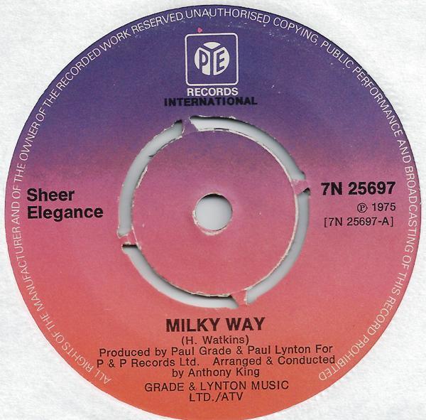7-дюймовая пластинка SHEER ELEGANCE Milky Way 7N25697 Pye Internation 1975 UK Поп Б/у