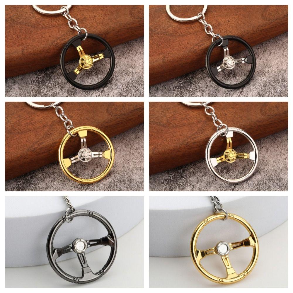 Zinc Zinc Alloy Racing Steering Wheel Key Ring Three Color Car Refitting Pendant Fashion   Male/Boys