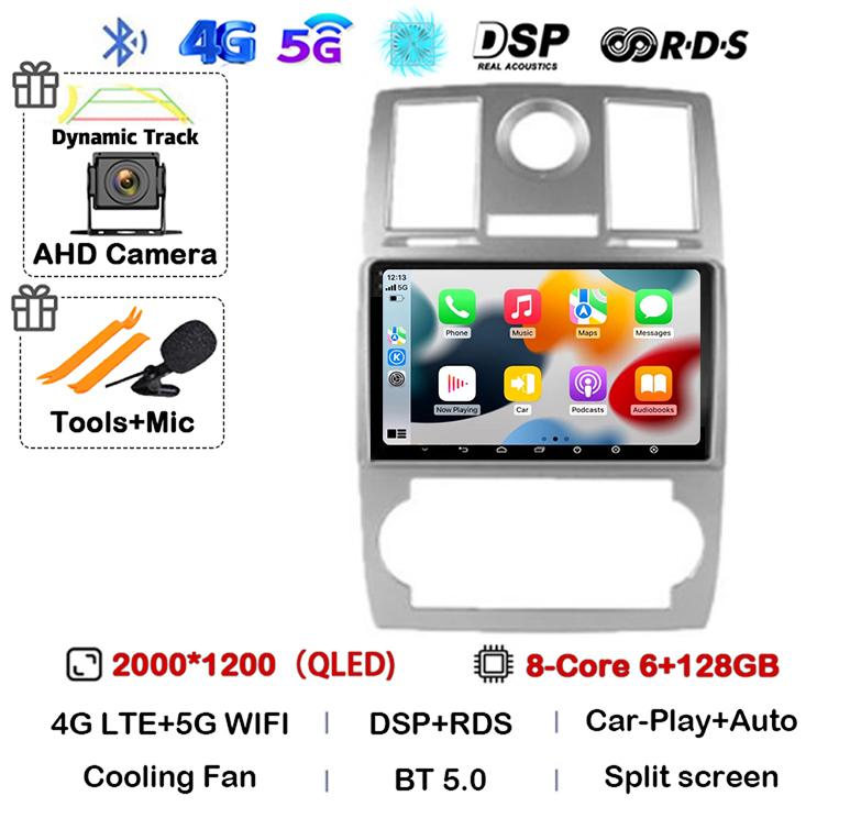 Android 14 Auto Carplay 4G+WIFI For Chrysler Aspen 300C 2004 2005 2006 2007 2008 Multimedia Video Player Car Radio GPS Stereo BT