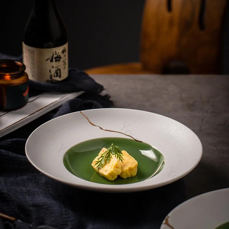 Легкая роскошная керамическая тарелка высокого класса для ресторана, салата, десерта, изысканные обеденные тарелки, бытовая посуда в стиле ретро в китайском стиле