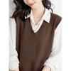 [BN1 select] трикотажный жилет женский весна осень Красивый жилет с V-образным вырезом топы женская одежда одежда Весенние вещи Осенние вещи свитер 30-е 40-е 50-е коричневый