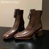 Зимние ботинки на высоком каблуке для женщин, массивные кожаные туфли, женская обувь 2025 года, зимние туфли-лодочки в стиле готики, панка, мотоцикла, Botas De Mujer