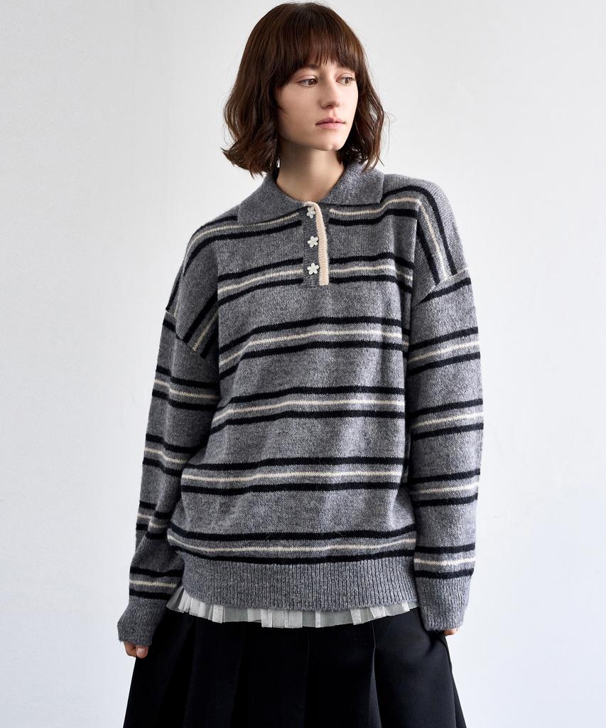 MITTE Wool Stripe Collor Knit_Gray Stripe