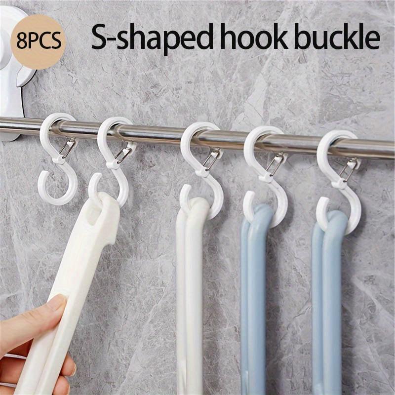 1 Set of 8 S-shaped Hook Clips, Kitchen and Bathroom Rod Hooks, No-drill Plastic Clothes Hooks and Hangers