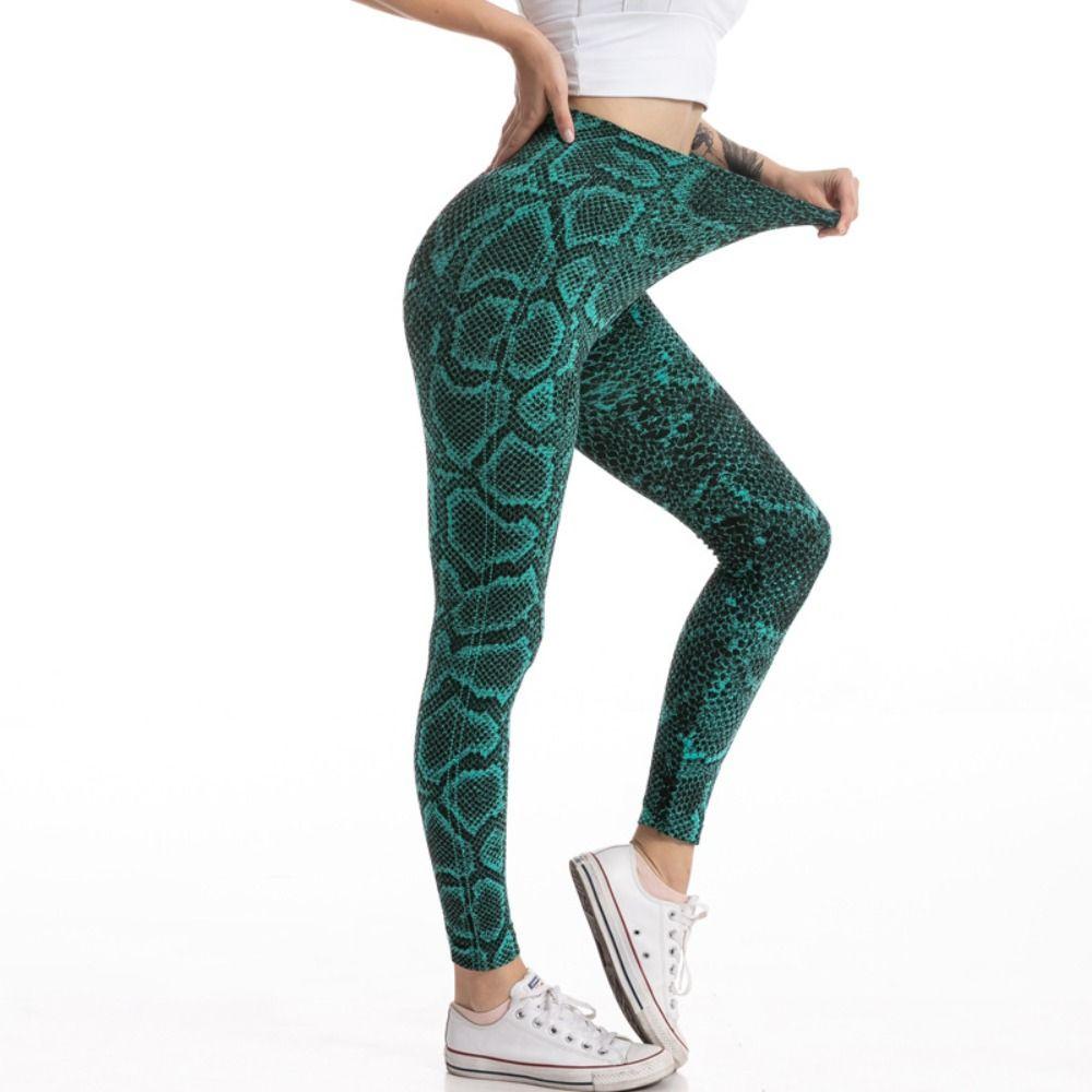 Scrunch Snake Print Leggings Serpentine Tummy Control Trousers Cool Cycling