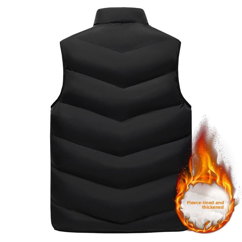 Plus Size Winter Fleece-Lined Thickened Vest for Men, Autumn and Winter Warm Outdoor Lamb Wool Vest with Stand Collar and Sleeveless Design
