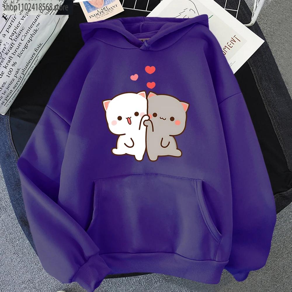 Mochi Peach и Goma Cute Cat Hoodies Foe Teen Girls Fashion Kawaii Sweatshirts Women Cartoon Tops Clothes