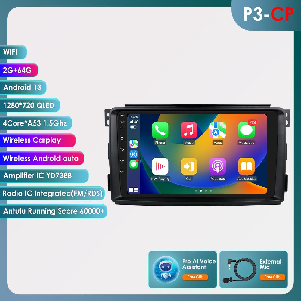 OSSURET Carplay 4G7862 Android 13 автомобильное радио для Smart Fortwo 451 2005 -2015 мультимедийный видеоплеер GPS 2din Автомагнитола интеллектуальный экран DVR Cam RDS
