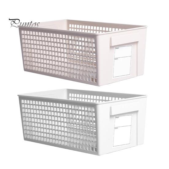 Пластиковая корзина для хранения с этикеткой, многоцелевая корзина для хранения с нескользящей ручкой, вентилируемая, легко моющаяся корзина для хранения косметических канцелярских принадлежностей