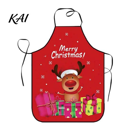 Holiday Housework Bib Christmas Apron with Santa Gingerbread Prints, Waterproof Oil Resistant Cooking Apron, Adjustable Tie for Kitchen Baking