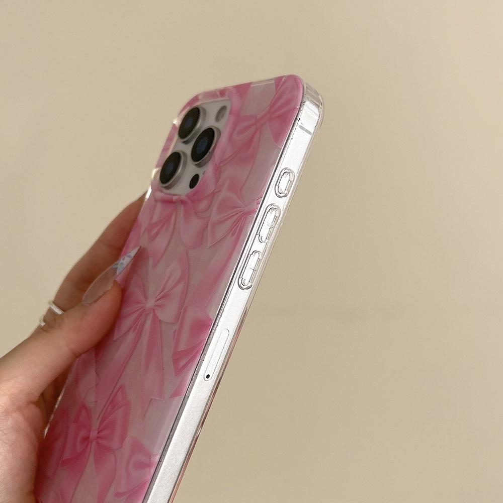 Милый Розовый Чехол-Бантик на Весь Экран для IPhone 13 15 14 16 Pro Max Ударопрочный Защитный Милый Чехол для Iphone 17 ProMax