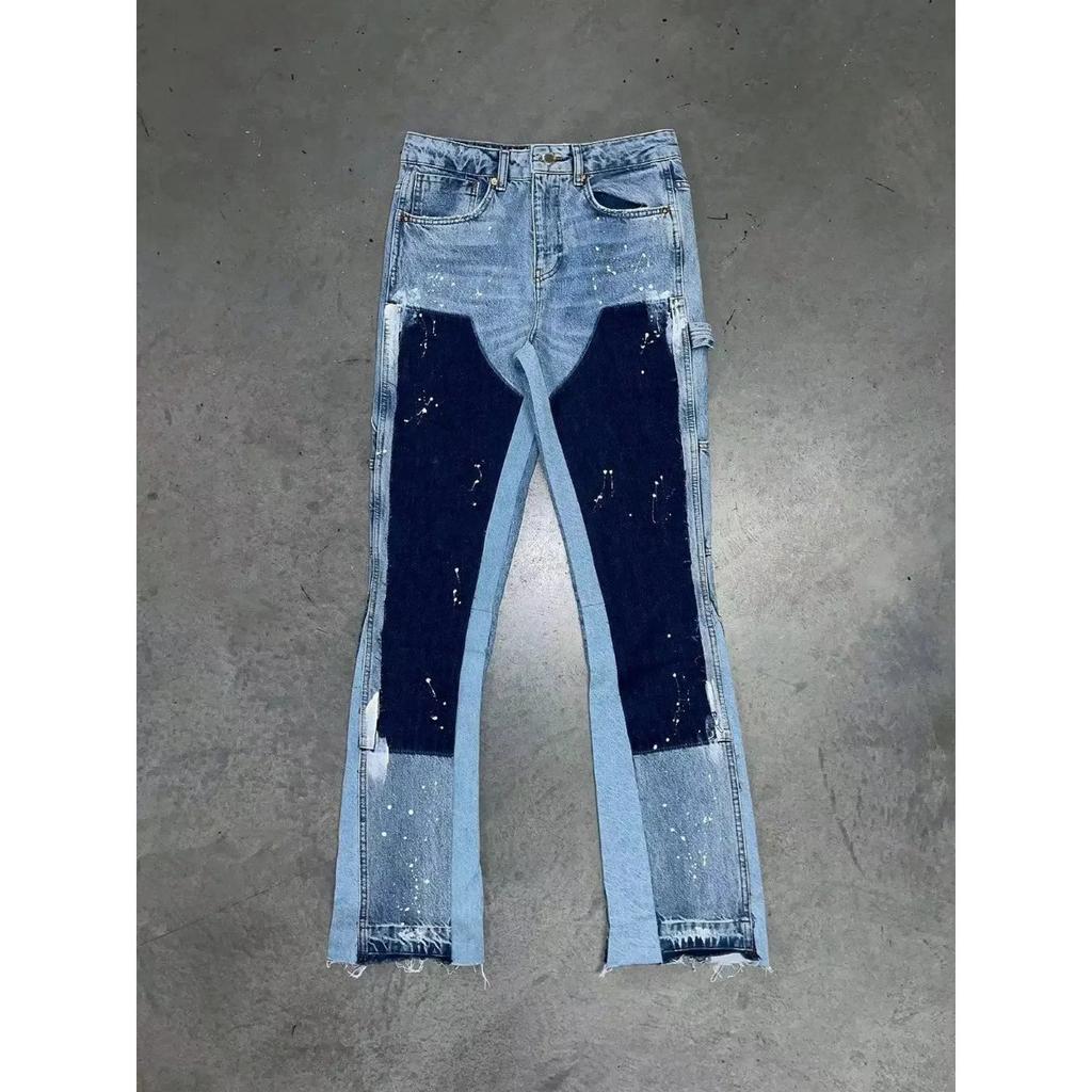 RogueWave Men's Punk High Street Raw-Edge Skinny Jeans with Micro Trumpet Detail  Y2K Low Rise Stretch Floor Length Biker Rock Pants