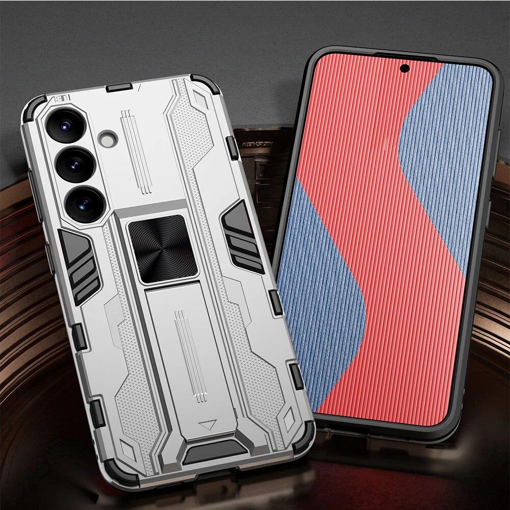 KEYSION Противоударный чехол для Samsung S24 Ultra 5G S24 + Plus, силиконовый + чехол-подставка для телефона из ПК для Galaxy S23 S22 Ultra S21 FE 5G