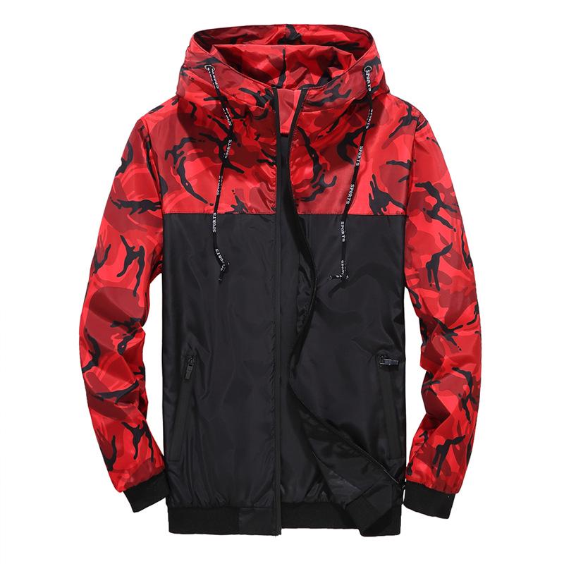 Men's Jacket Spring and Autumn Camouflage Coat Male's Casual Thin Hooded Zippered Jacket Youth Fashion Hooded Coat Plus Size