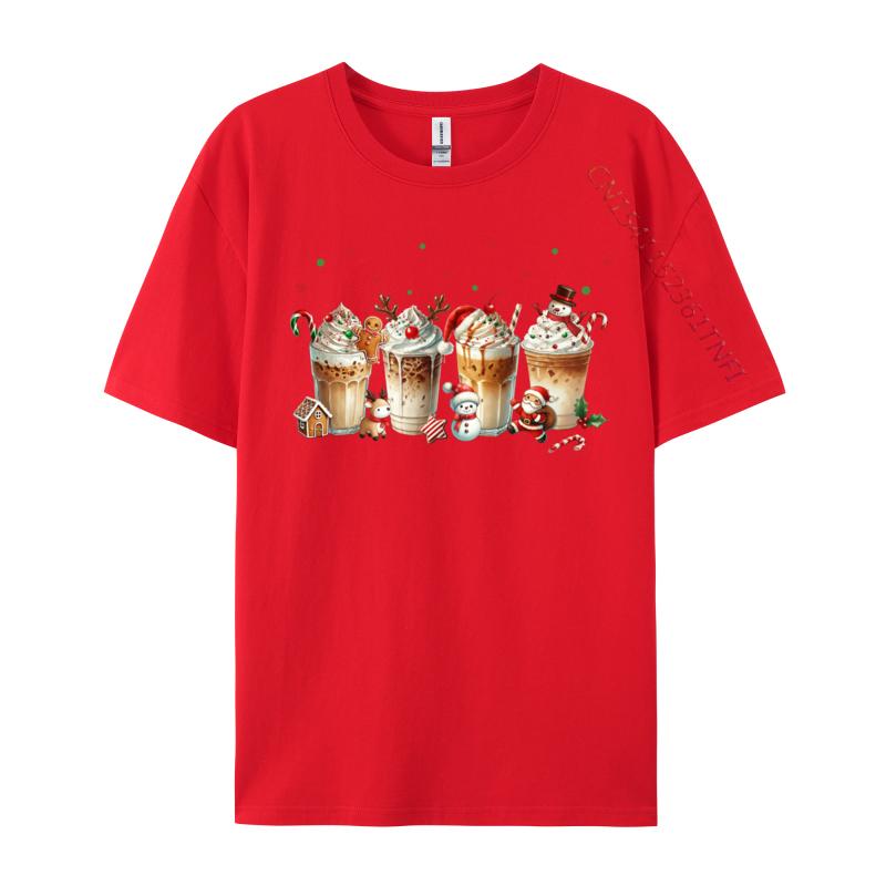 Merry Christmas Coffee Cups Latte Cozy Winter Drink Pajamas Tshirts Cotton Tee For Unisex Printing Shirt Newest Tshirts