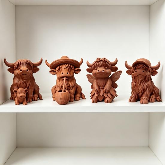 Деревенское украшение в виде шотландской коровы, 3D-печатная статуэтка коровы терракотового цвета, милая фигурка шотландской коровы для домашнего стола, полки, декора фермерского дома