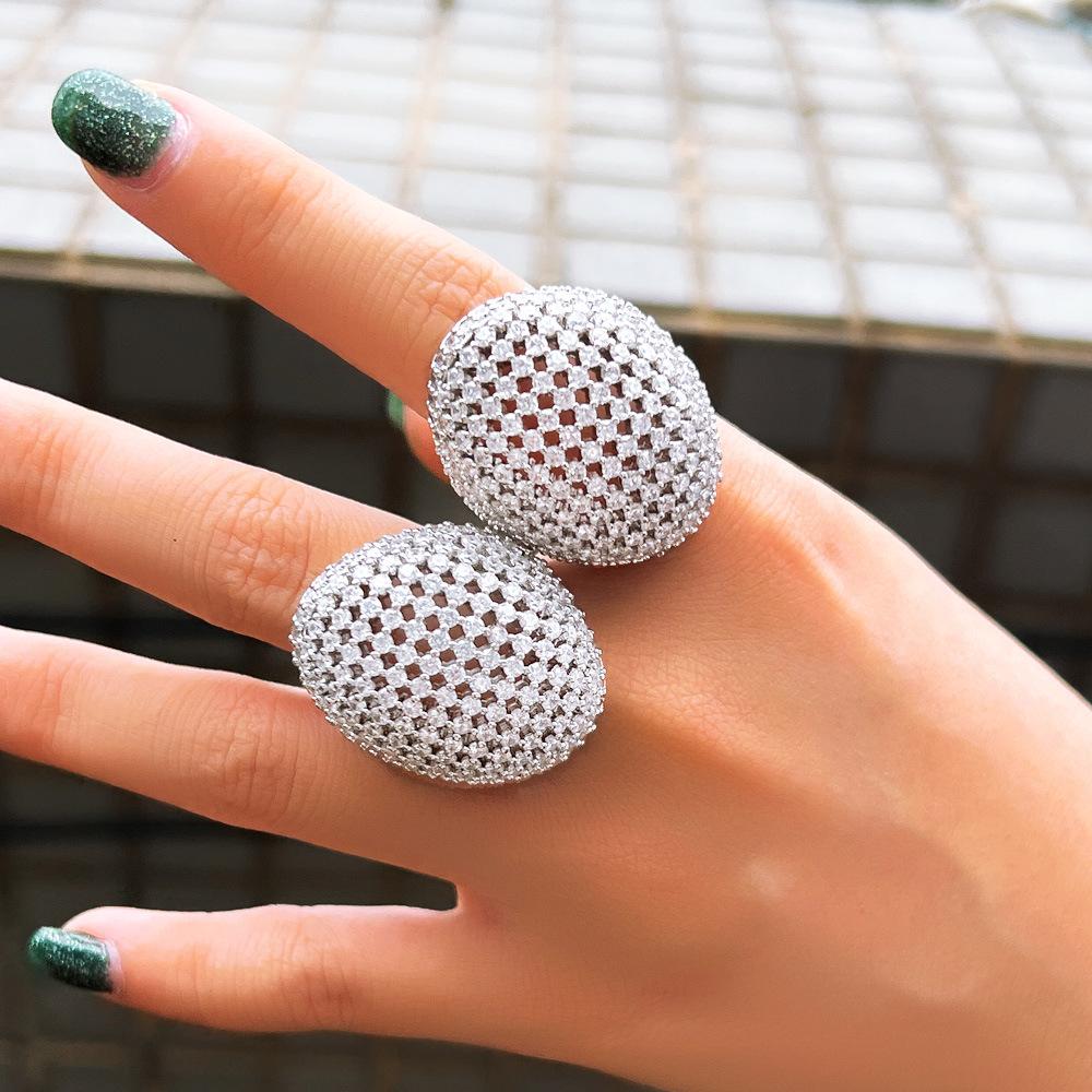 Light Luxury Luxury Gypsy Star Micro-Inlaid Zircon Geometric Hollow Large Ring Full Diamond Oval Ring Jewelry