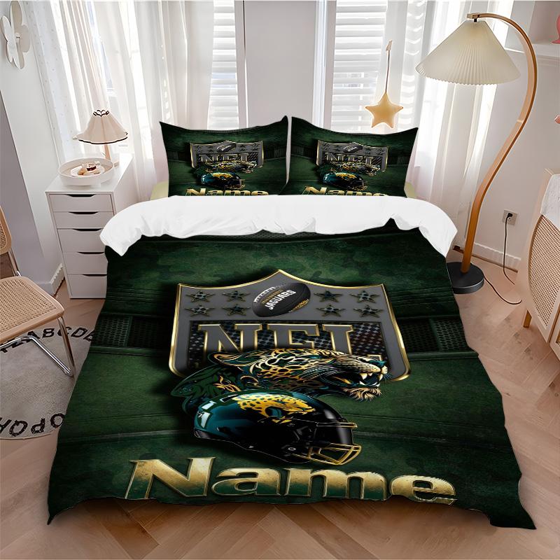Personalized Jaguars Nfl Soft Bedding 3 Piece Set HD Print Duvet Cover Pillowcases for Teens Adult Bedroom Decoration Christmas Gift C10349