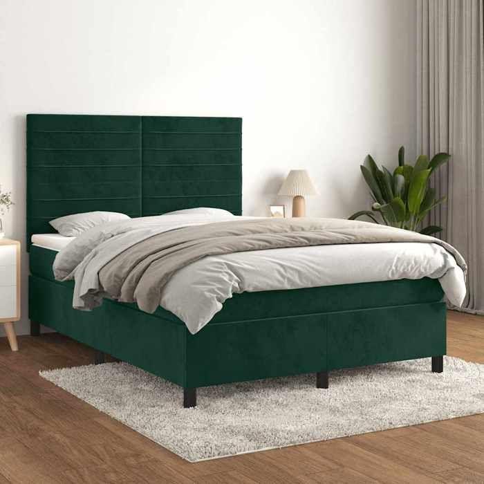 Maison Exclusive - Sommier à lattes de lit et matelas Vert foncé 140x200cm Velours