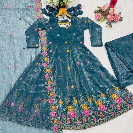 Женский комплект Анаркали с цветочной вышивкой и прозрачным дупаттой
