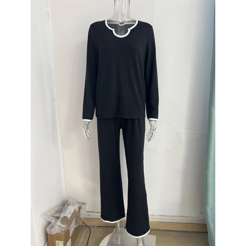 Autumn and Winter Women's Pant Suit Solid Colour V-neck Loose Comfortable Leisure Home Drawstring Trousers Suit