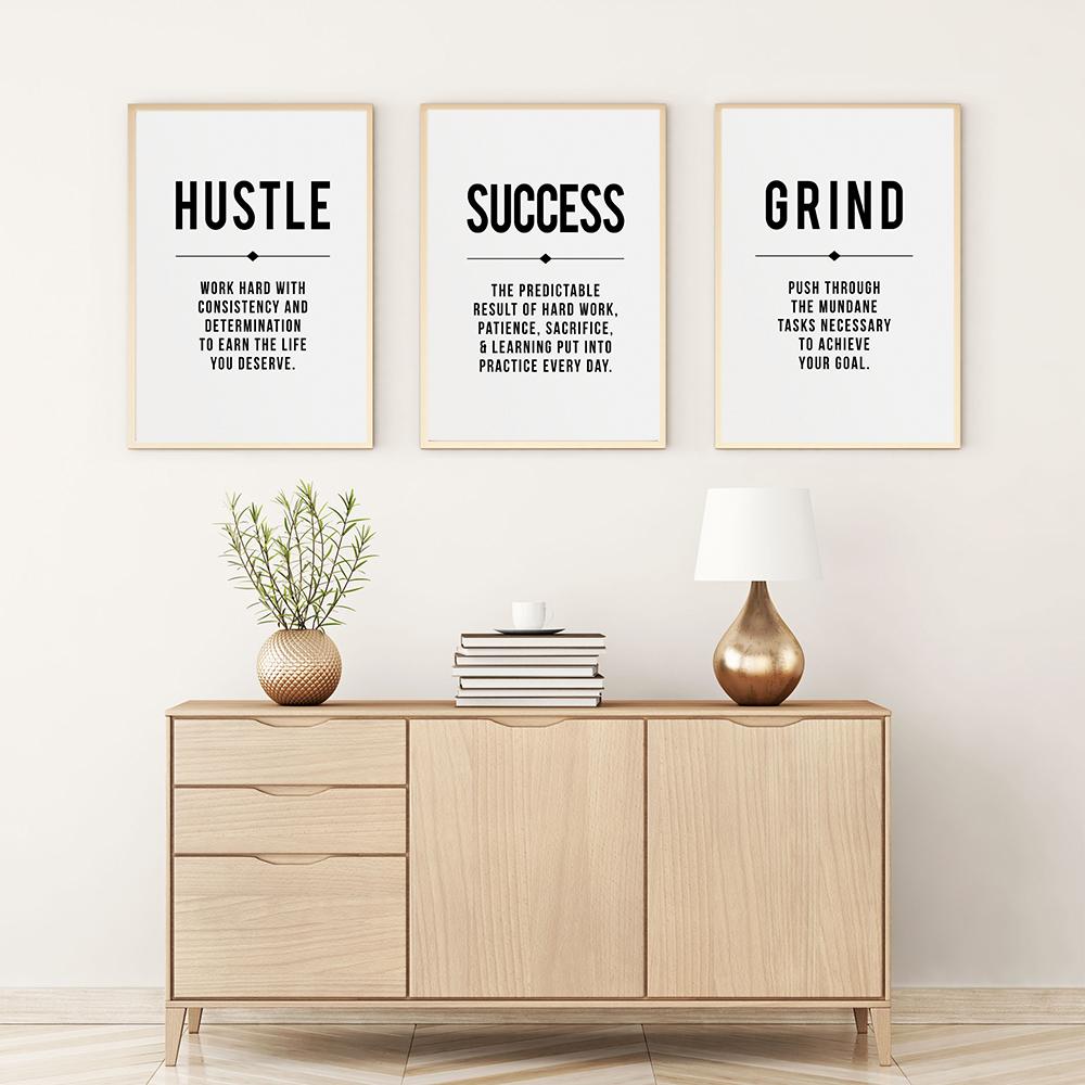 Grind Hustle Talent Grit Motivational Poster and Print Office Decor Modern Art Entrepreneur Motivation Canvas Painting Pictures No Frame