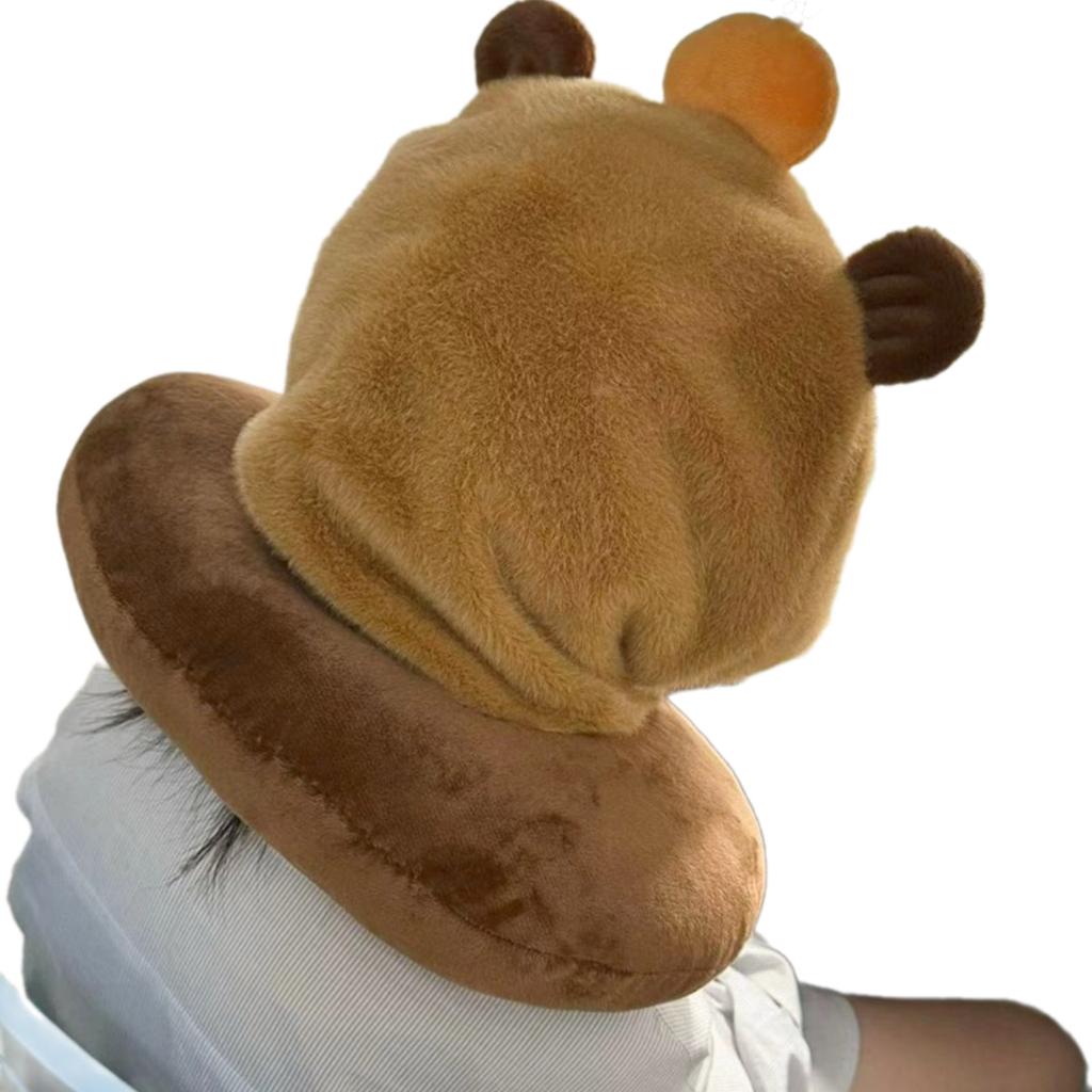 Подушка для шеи Capybara Hat, аниме-фигурка с капюшоном, U-образная подушка, мягкая и портативная, снимает напряжение шеи для путешествий