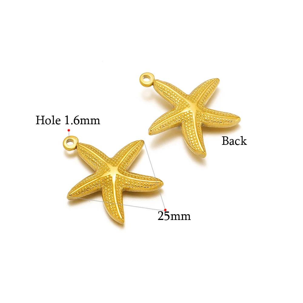 5pcs Gold Starfish Shell Charms for DIY Jewelry Accessories Stainless Steel Necklace Pendant Bracelets Findings Earrings Making
