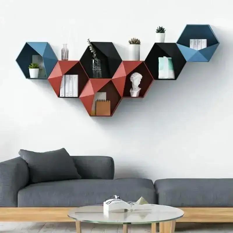 1 Pcs Nordic Style Decor Wall Mount Hexagonal Frame Books Toys Flower Pot Storage Shelf Holder Figurines Display Crafts Shelves