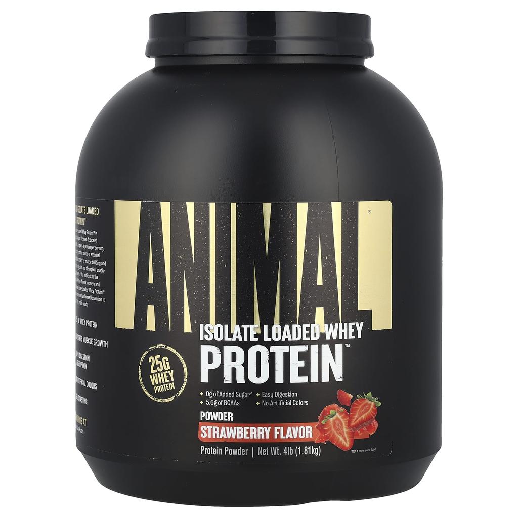 Animal Whey Protein Powder with Isolate, Strawberry Flavor, 4 Lb (1.81 Kg)