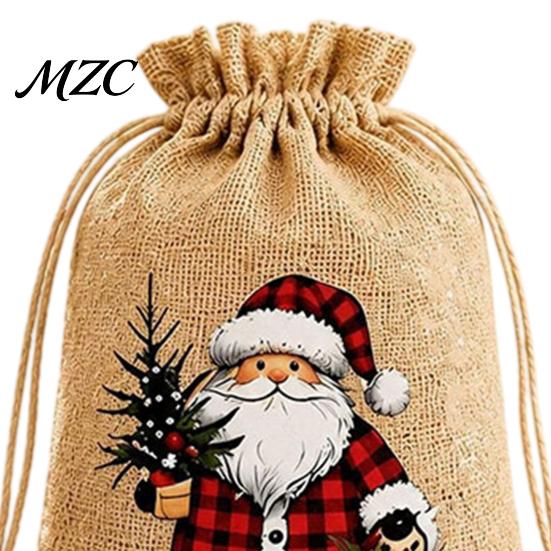 Christmas Party Favor Bags Jute Burlap Gift Bags, Drawstring Treat Candy Festive Wrapping Bag, Reusable Linen Packaging Pouch for Holiday Favors Craft