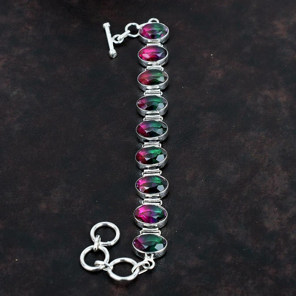 Граненый браслет с несколькими турмалинами Браслет из настоящего драгоценного камня Браслет из стерлингового серебра 925 пробы Регулируемый браслет-цепочка Ювелирные изделия ручной работы для подарка